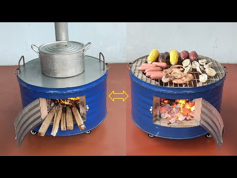 Multi purpose wood stove _  Creative ideas from cement and non iron barrels