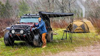 Hot Tent Camping In Heavy Rain  - Overland Adventure