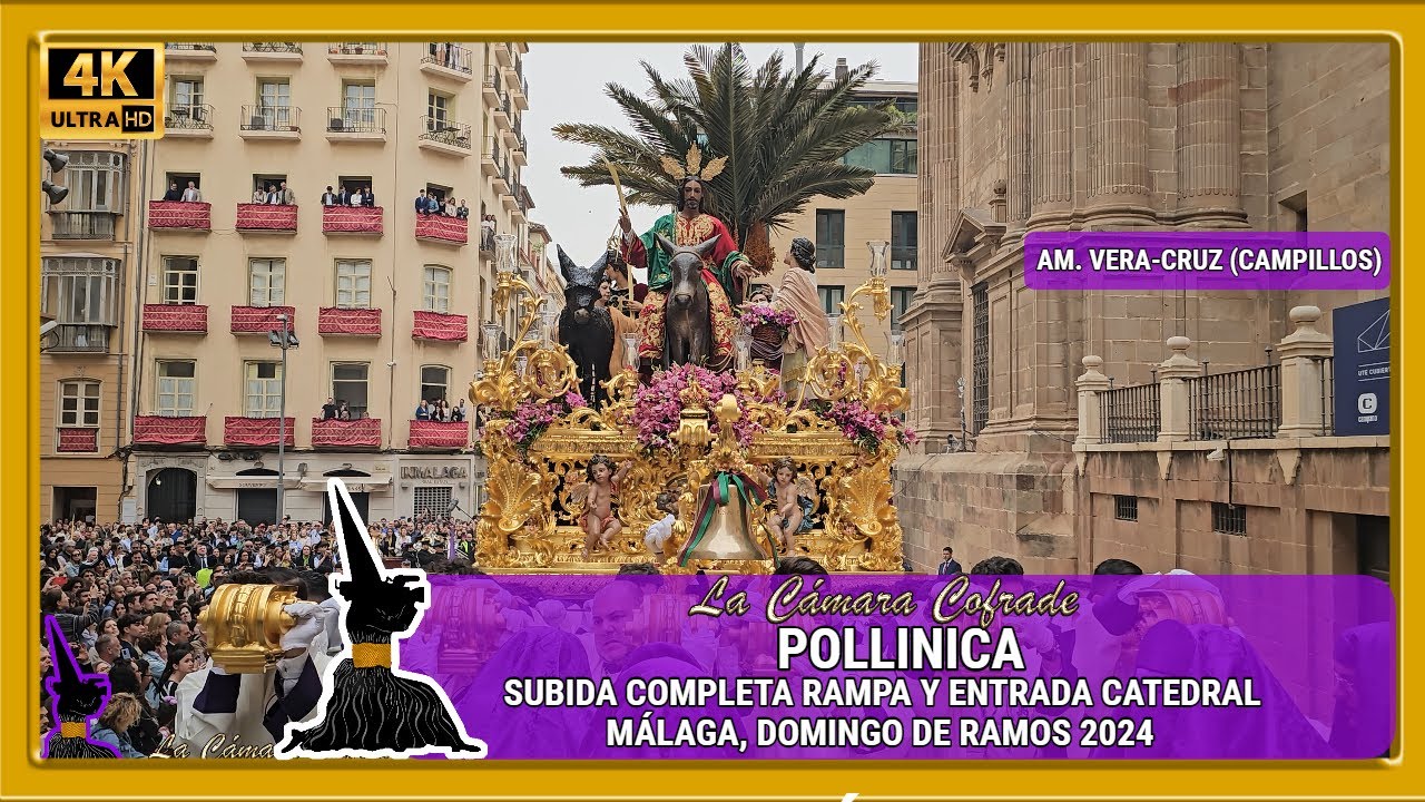 POLLINICA MÁLAGA 2024. RAMPA DE SUBIDA Y ENTRADA EN CATEDRAL. SEMANA SANTA. 4K