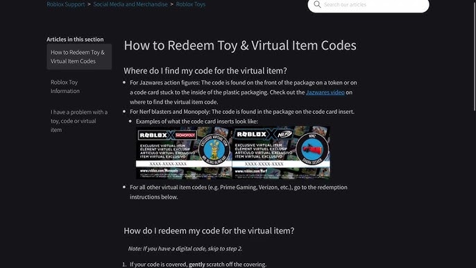 How to Redeem Toy & Virtual Item Codes – Roblox Support