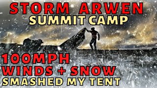 STORM ARWEN SUMMIT CAMP 100mph+ Strong Winds and Snow at 910m in a Broken Tent WILD CAMPING SOLO UK