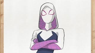 Como desenhar a SPIDER GWEN (Mulher Aranha - ARANHAVERSO) passo a passo, fácil e rápido