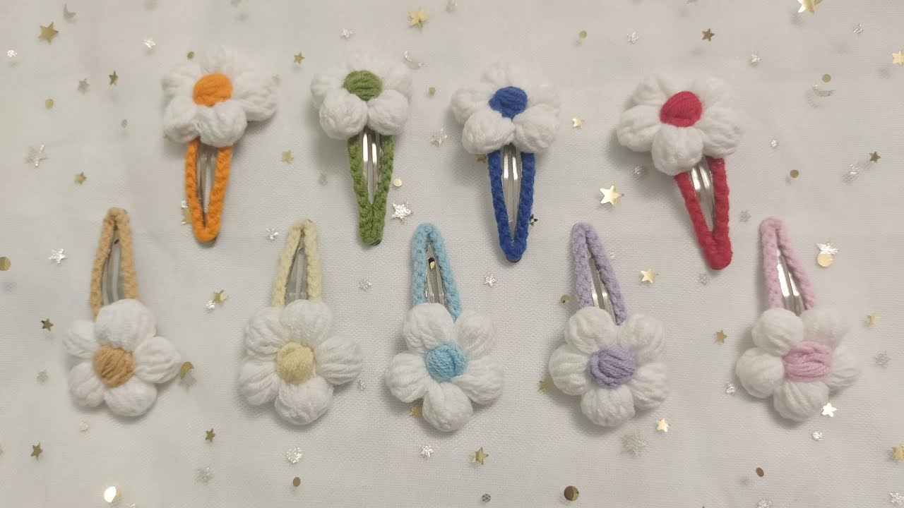 钩针教程：泡芙花发夹 || 用泡芙花做简单可爱的发夹，非常适合搭配衣服颜色来戴上