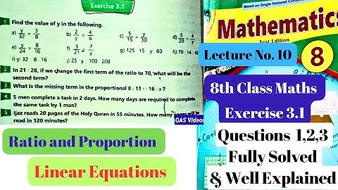 8th Class Math | Exercise 3.1 | Ratio and Proportion | Linear Equations | Hindi | Urdu | PST | KPK