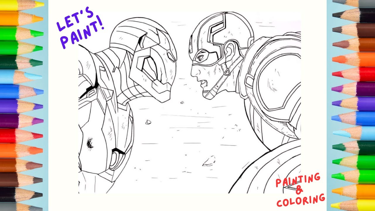 IRON MAN VS CAPTAIN AMERICA | Marvel Avengers Coloring Pages | Painting ...
