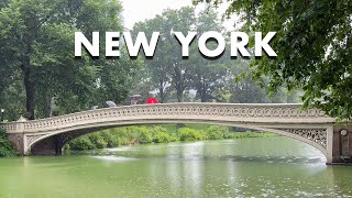 New York City Walking Tour [4K] Central Park Heavy Rain & Thunderstorm