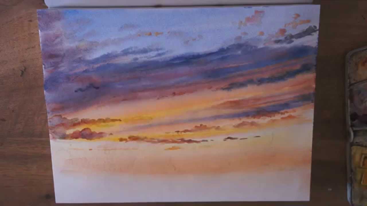 Démo Aquarelle Coucher De Soleil Sunset Watercolor Tutorial