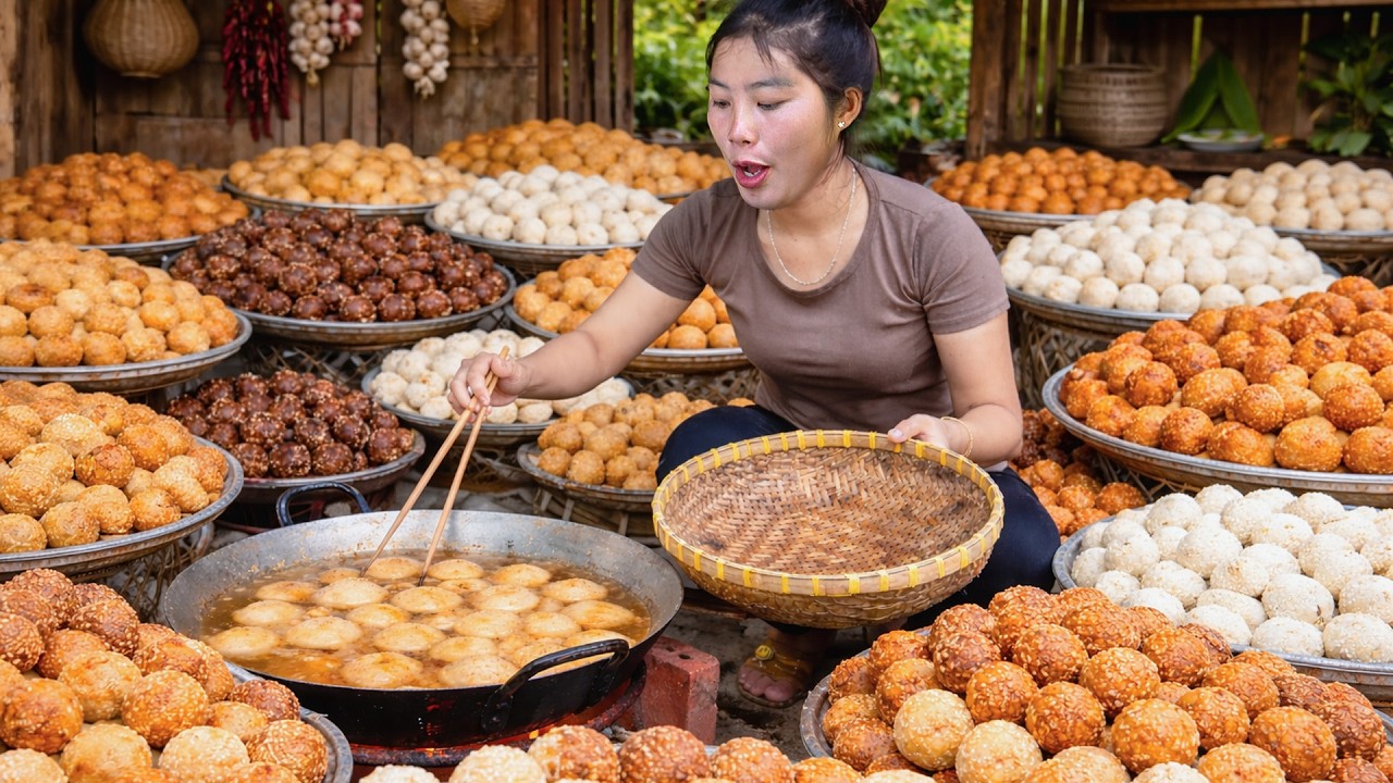 How to Make Crispy Bean Sticky rice Cakes to Sell at Market with Single mom and Little daughter