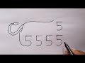 Draw lion from 555 number  drawing lion for beginners  lion drawing sketch