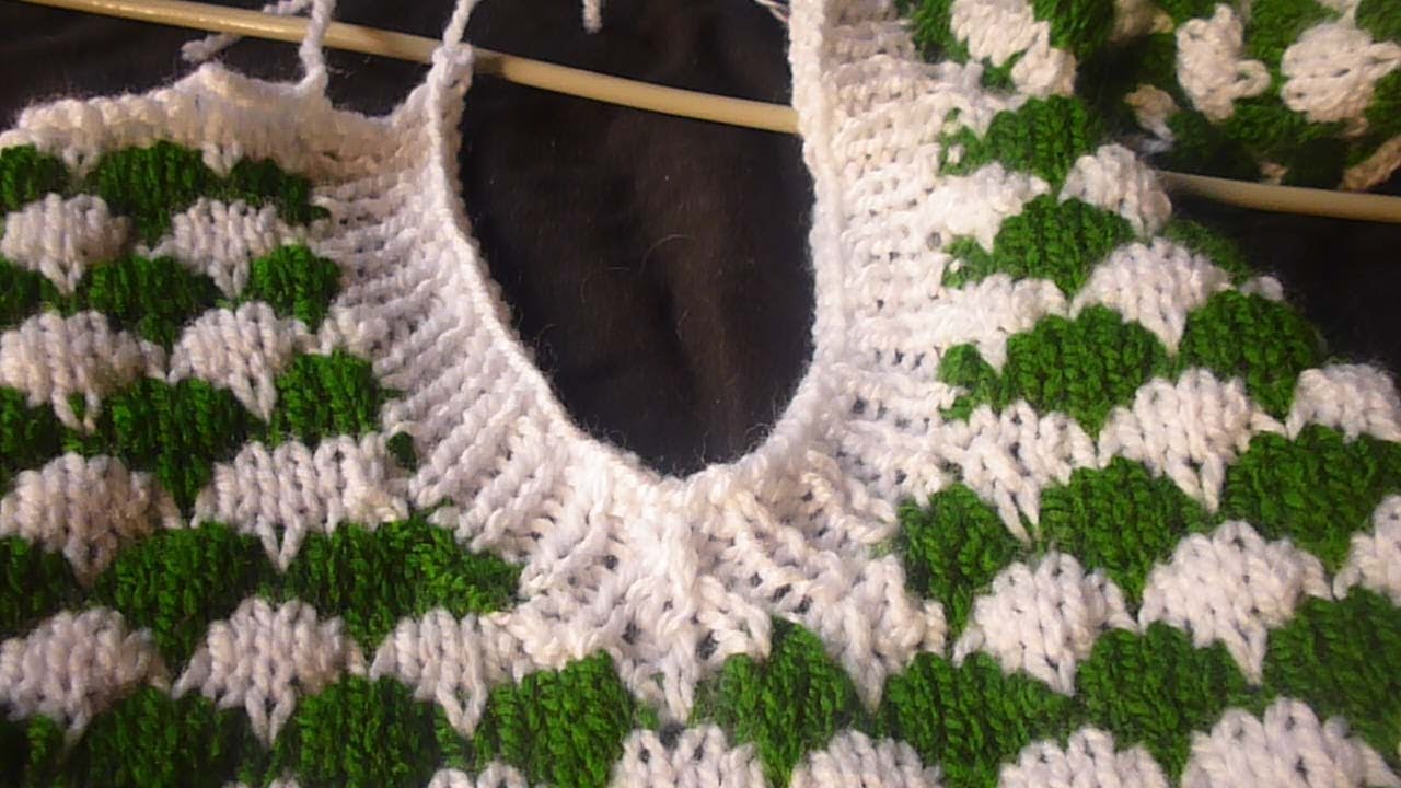 تريكو فستان للبنات شرح القبة الفيه السبعة مع الكم المزموم 2Knitting Dress