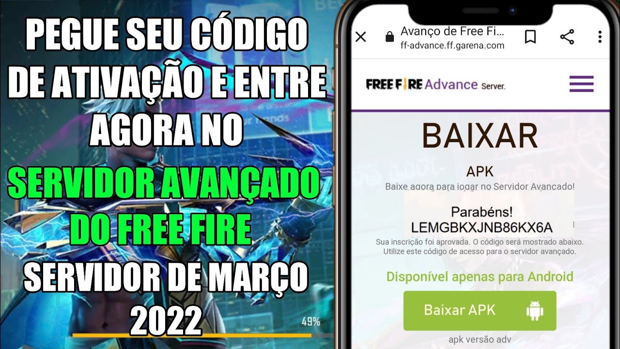 Código de ativação Servidor Avançado Free Fire em março de 2022