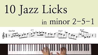 10 Jazz piano licks/phrases in minor 2-5-1(II-V-I) #2