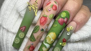 *NOTPOLISH* 3XL MATTE COFFIN GREEN FRUIT NAILS/ENCAPSULATE/FEMO/NAIL FOILS/ACRYLIC APPLICATION