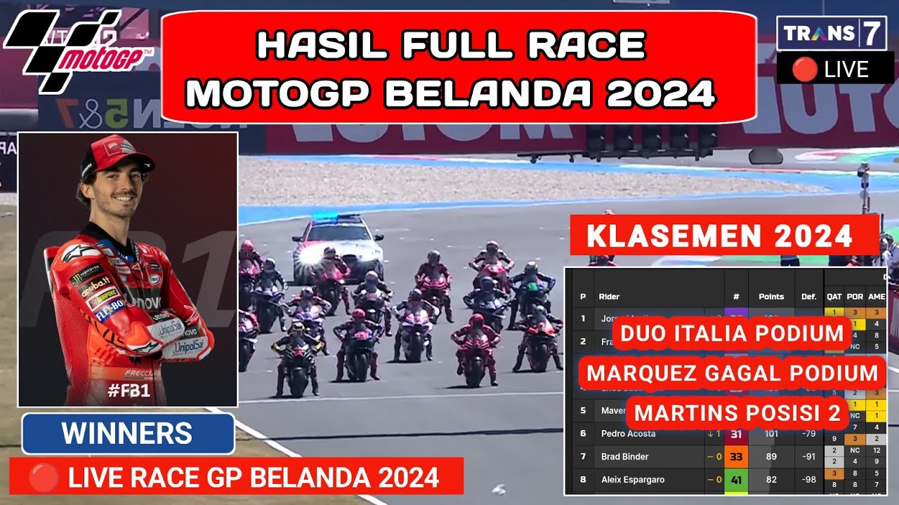 Hasil MotoGP Hari ini - Hasil Race Gp Belanda 2024 - Jadwal motogp 2024 ...