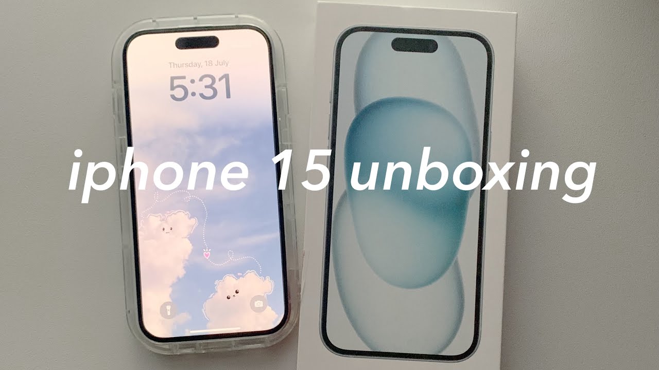 iphone 15 blue 256gb unboxing & accessories in 2024 ☁️