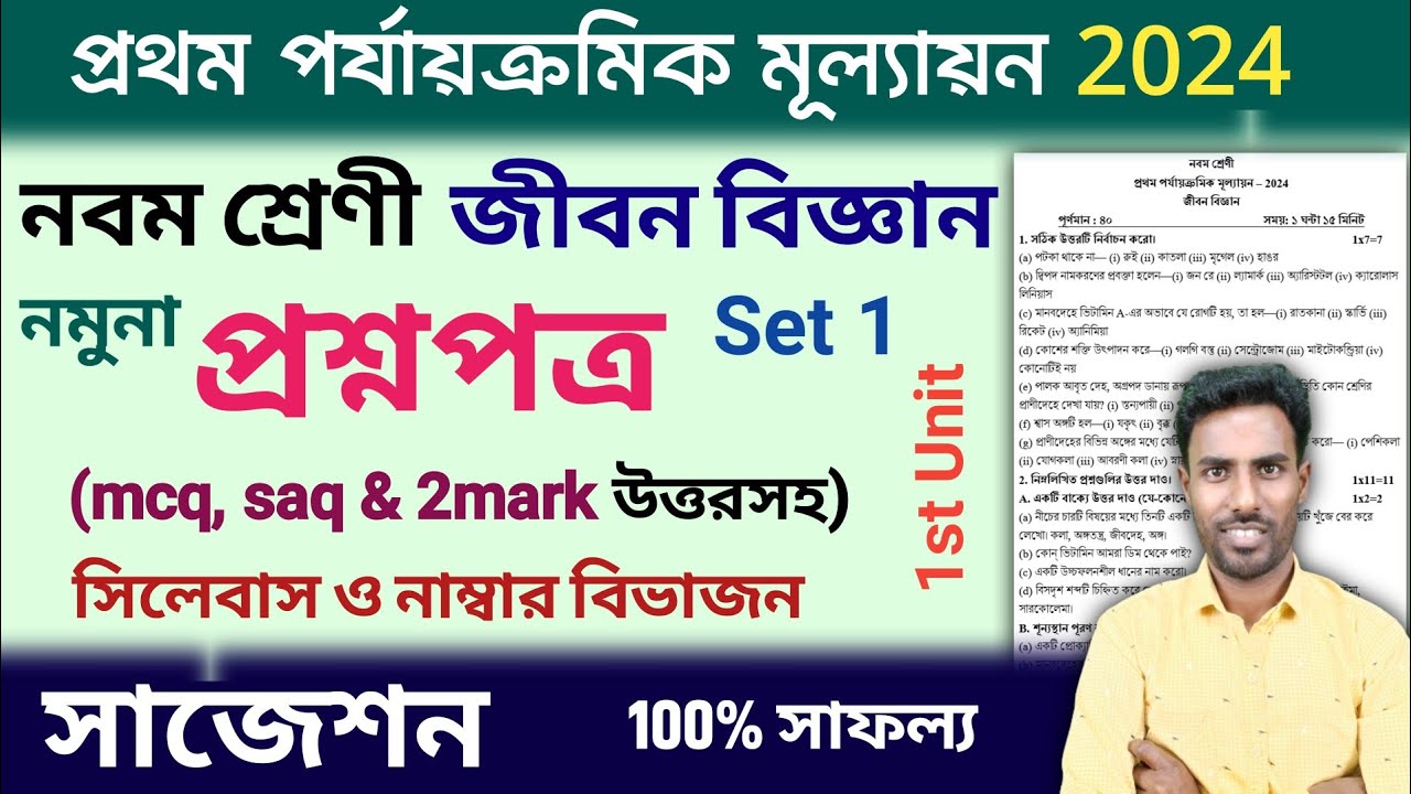 class 9 1st unit test question paper 2024 class 9 life science 1st