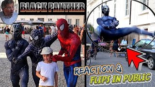 CRAZY FLIPS IN PUBLIC BLACK PANTHER & SPIDERMAN [Street Superheroes]