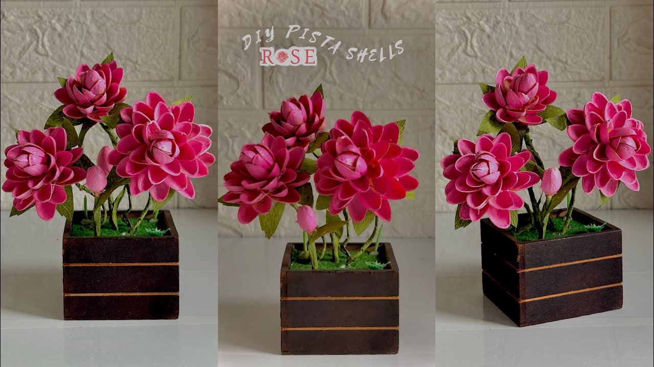 Diy pista shells rose flower 🌸#craft #diy #pistashell #pistashellart # ...
