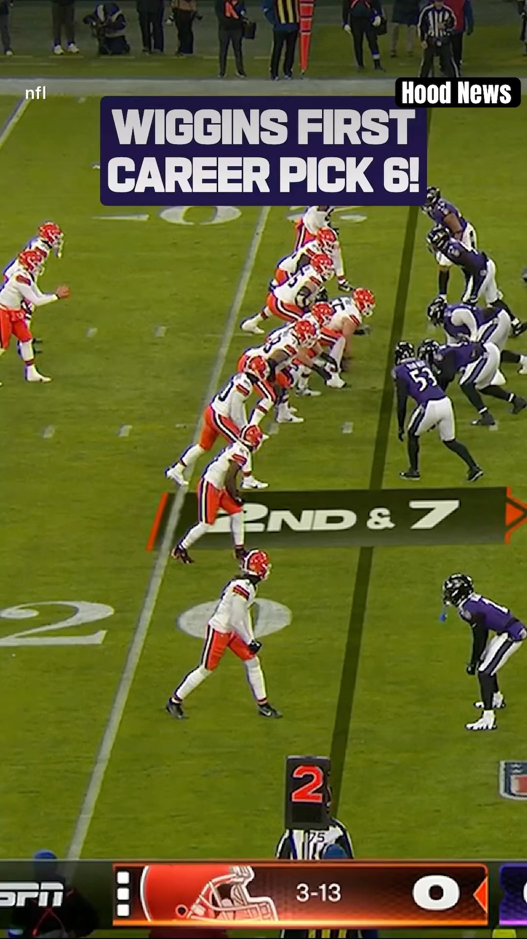 First career pick six #hoodnews #natewiggins #ravens #clevelandbrowns #football #omg #how #wow #pick