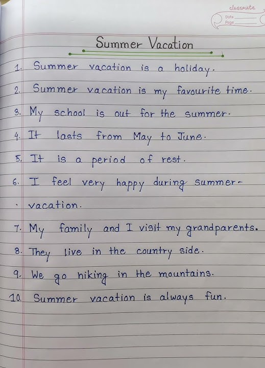 10 Lines Essay On Summer Vacation In English