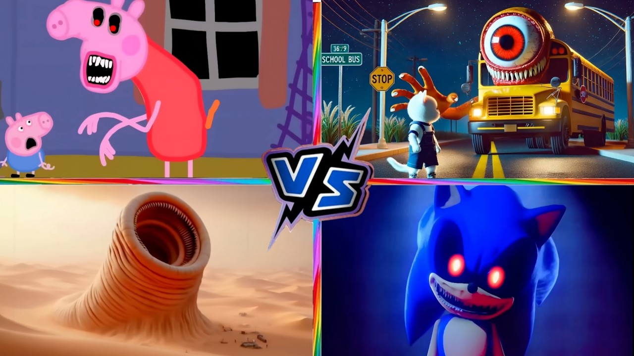 Peppa Pig Exe Vs School Bus Vs Erosion Worm Vs Sonic Exe | Tiles Hop Monster EXE | Tiles Hop!