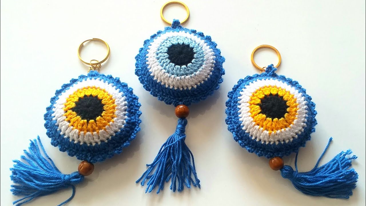 ÇOK  KOLAY  NAZAR  B🧿NCUKLU  ANAHTARLIK YAPIMI/EASY CROCHET KEYCHAİN