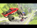 Ht gameplay crash  99  epic high speed jumps monster trucks  cars vs speed bumps vs giant pit