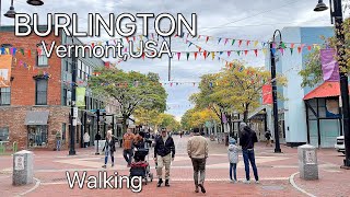 Walking Downtown Burlington , Vermont , USA , walking on Church Street, 4K