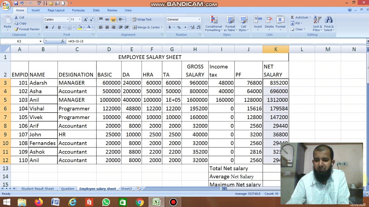 Ms Excel Employee Salary Sheet Case Study Kud 2014 2018 Youtube