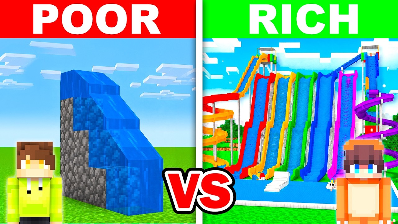POOR vs RICH Waterpark House Build Challenge in Minecraft - YouTube