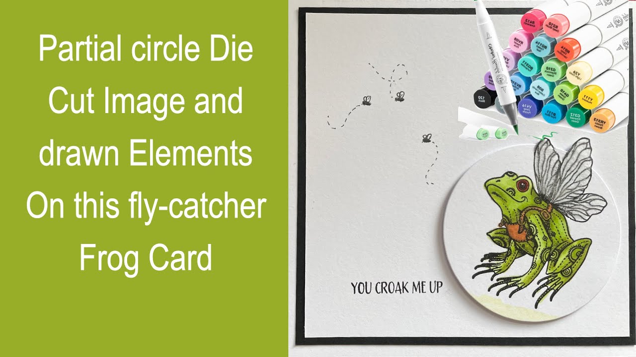 Карточка-лягушка с розовыми чернилами, спиртовые маркеры Ohuhu, высеченные части круга и нарисова...