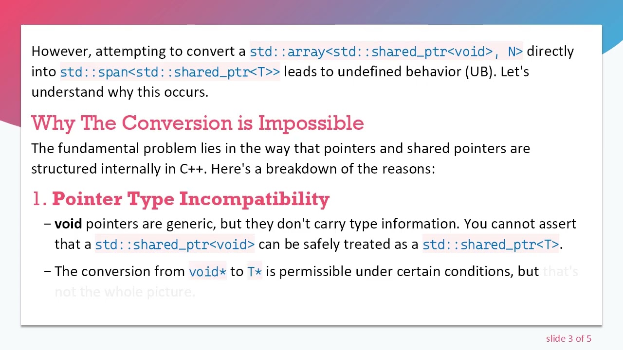 Understanding the Challenge of std::span Construction from std::array of std::shared_ptr void