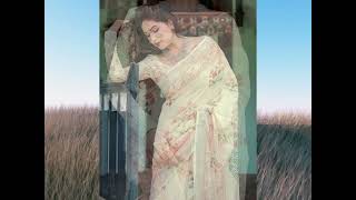 Siril Womens Cotton Linen Printed Saree With Unsched Blouse Piece Elegant Off-White Saree