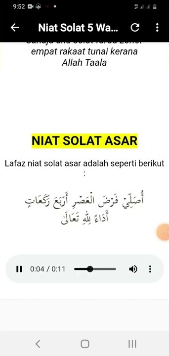 niat solat asar