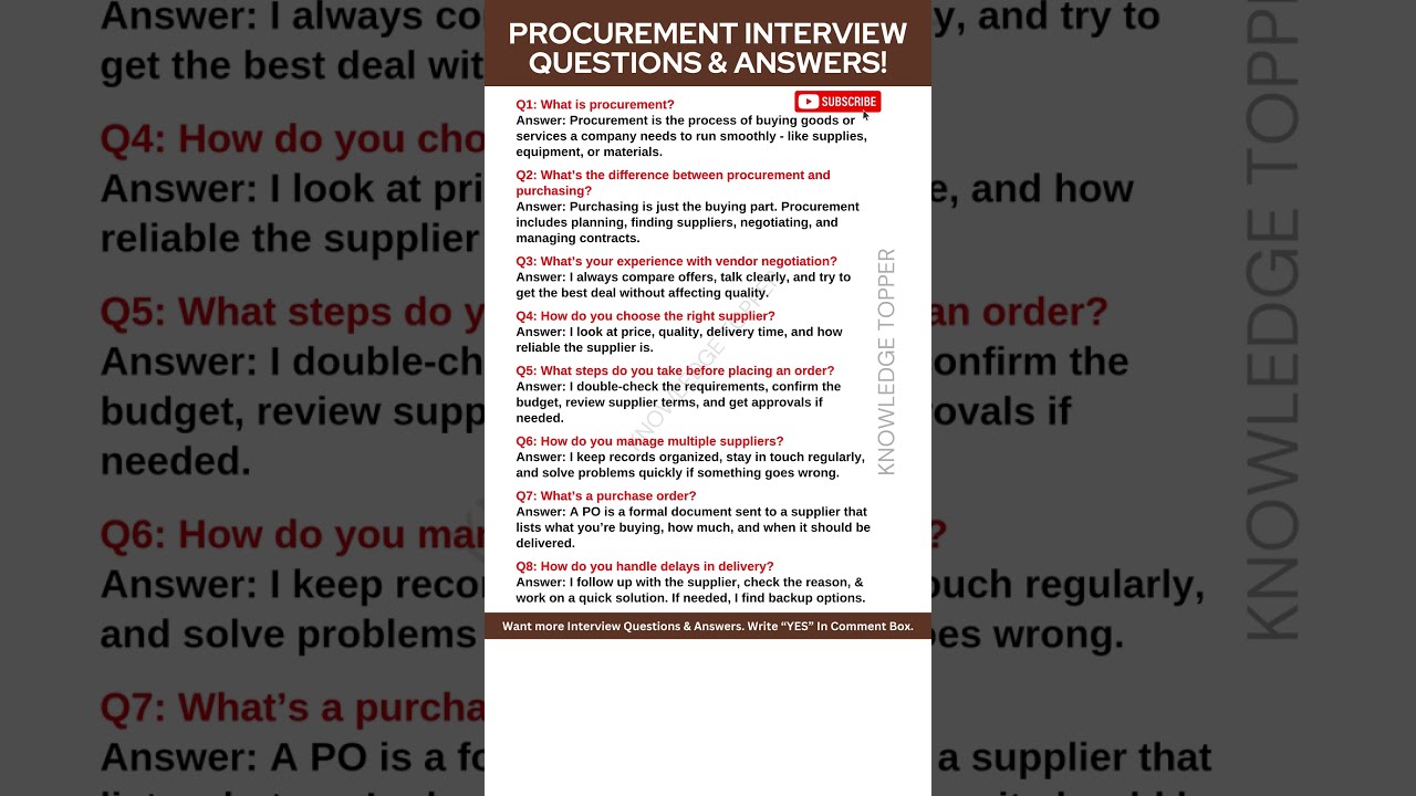 Procurement Interview Questions And Answers Job