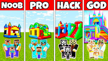 Minecraft Battle: BOUNCY CASTLE BUILD CHALLENGE - NOOB vs PRO vs HACKER vs GOD Animation