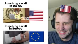 American reacts to USA vs Europe Memes