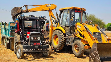 Jcb Kirloskar Backhoe Machine Loading Field Mud | Massey and Eicher Tractor with Trolley | Jcb Wala