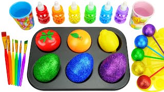 Satisfying Video l How to Make Playdoh Lollipop Candy into Rainbow Brush & Fruit Cutting ASMR