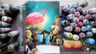 SATURN OVER JUNGLE - SPRAY PAINT ART by Skech