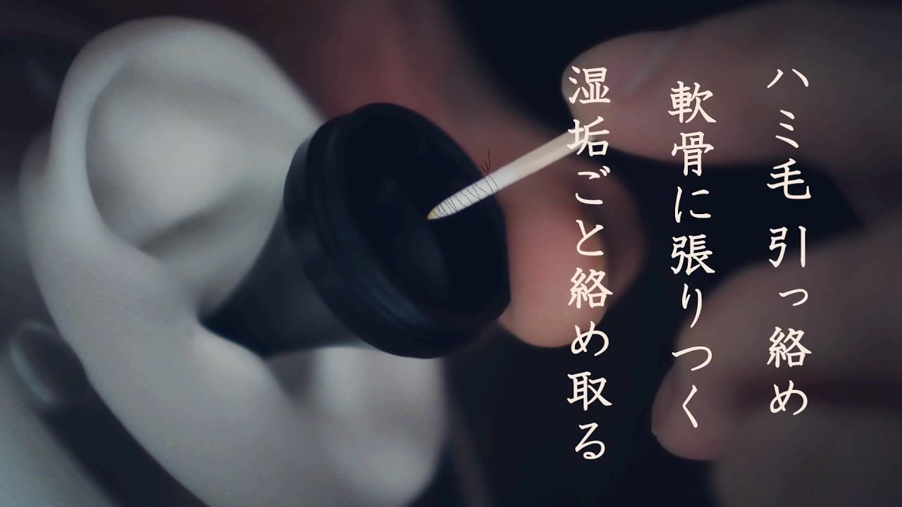 【ASMR無言｜耳ふー】ハミ毛引っ絡む湿垢回収｜軟骨に張りつく湿垢こそぎ取る｜鼓膜ぎわ乾燥湿剥がし｜ハミ毛回収 Sticky + Dry Earwax Scraping Ear Blowing