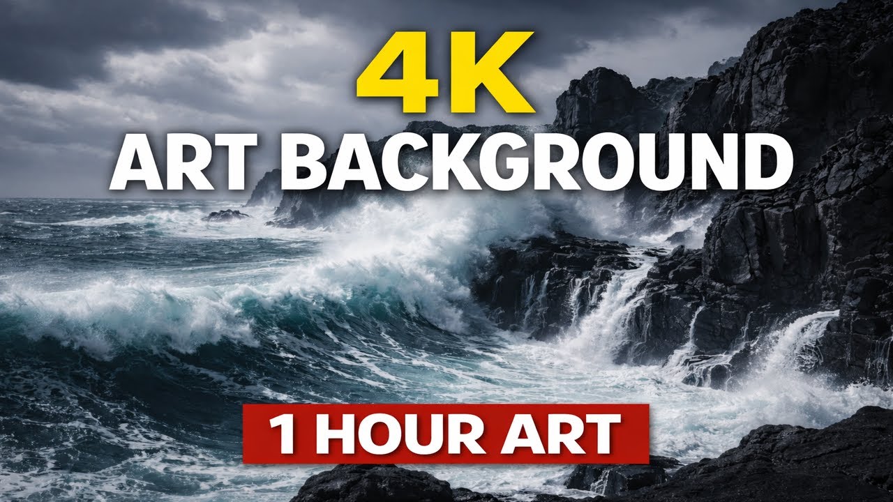 4K STORMY OCEAN Art Background - Dark Cliff Waves - 1 Hour Power of Nature TV Frame