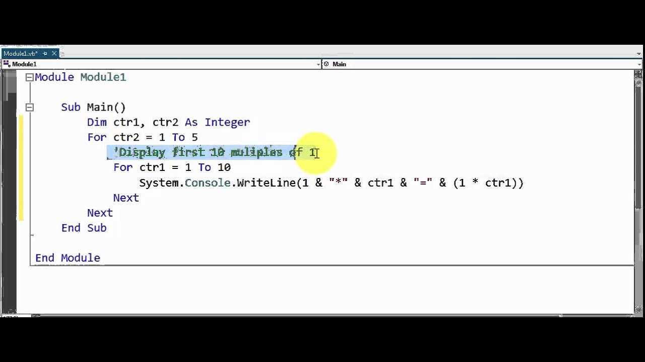 Visual Basic - Nested Loops - Example 1 - YouTube