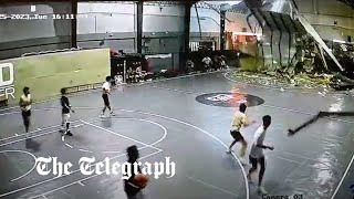 Gym roof collapses during super typhoon in the Philippines