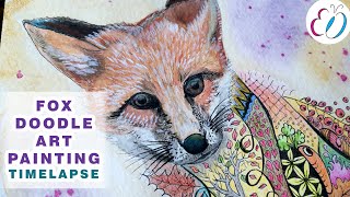 FOX DOODLE ART PAINTING timelapse | Art Collaboration | Easy Drawings