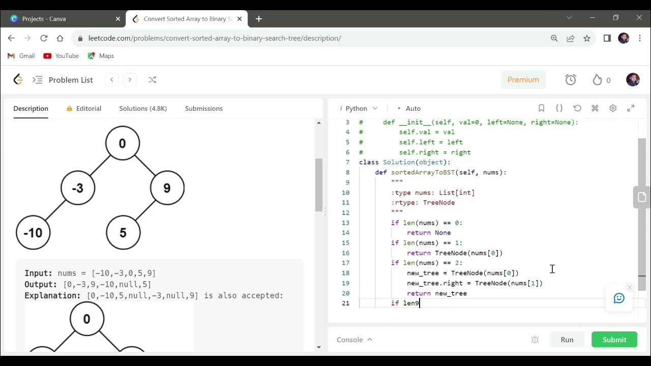 108 Convert Sorted Array to Binary Search || LeetCode || Python - YouTube