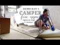 CAMPER DEMO DAY 1: Tearing Out Carpet and Furniture | Camper Renovation