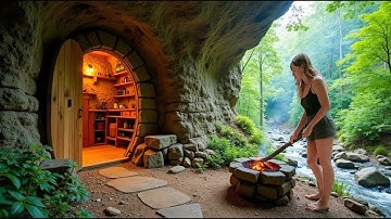 200 Days Building Secret Dugout Shelter Under a Giant Rock for Survival. Bushcraft Survival Shelter