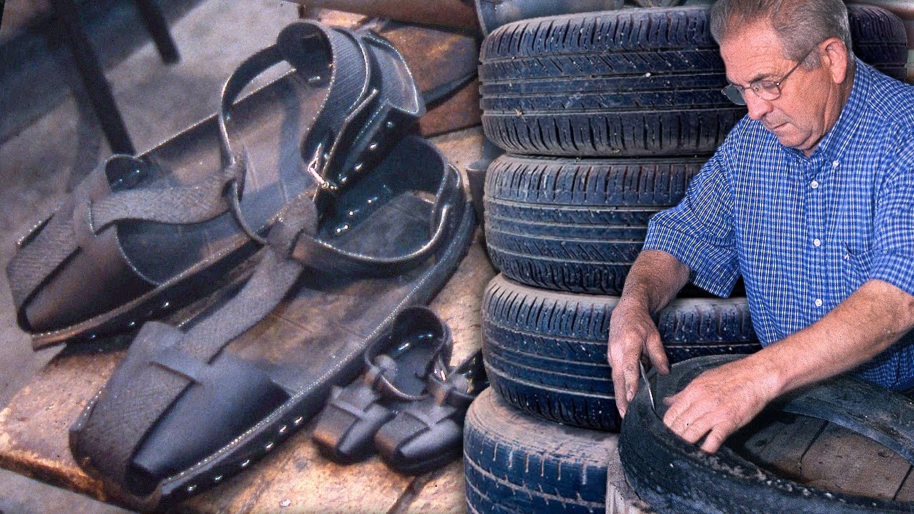 Колесо автомобиля для изготовления резиновой обуви. Вот как делались эти альбарки для деревни