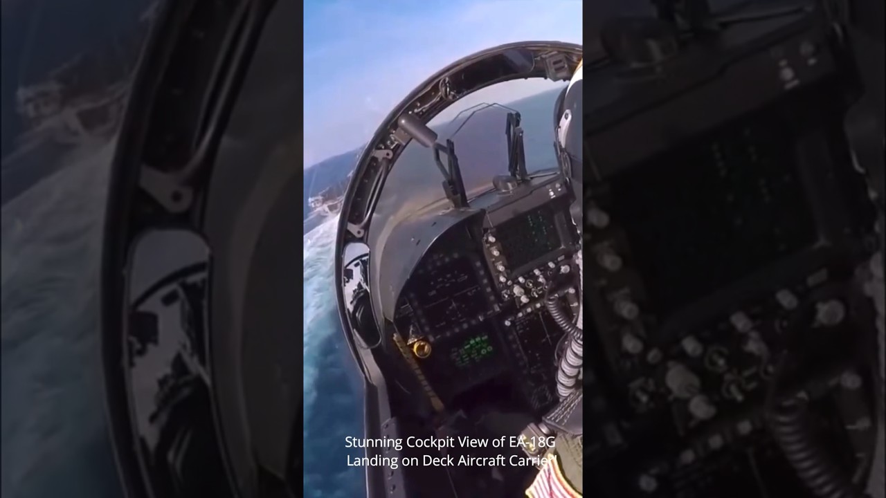 Stunning Cockpit View of EA-18G Landing on Deck Aircraft Carrier!